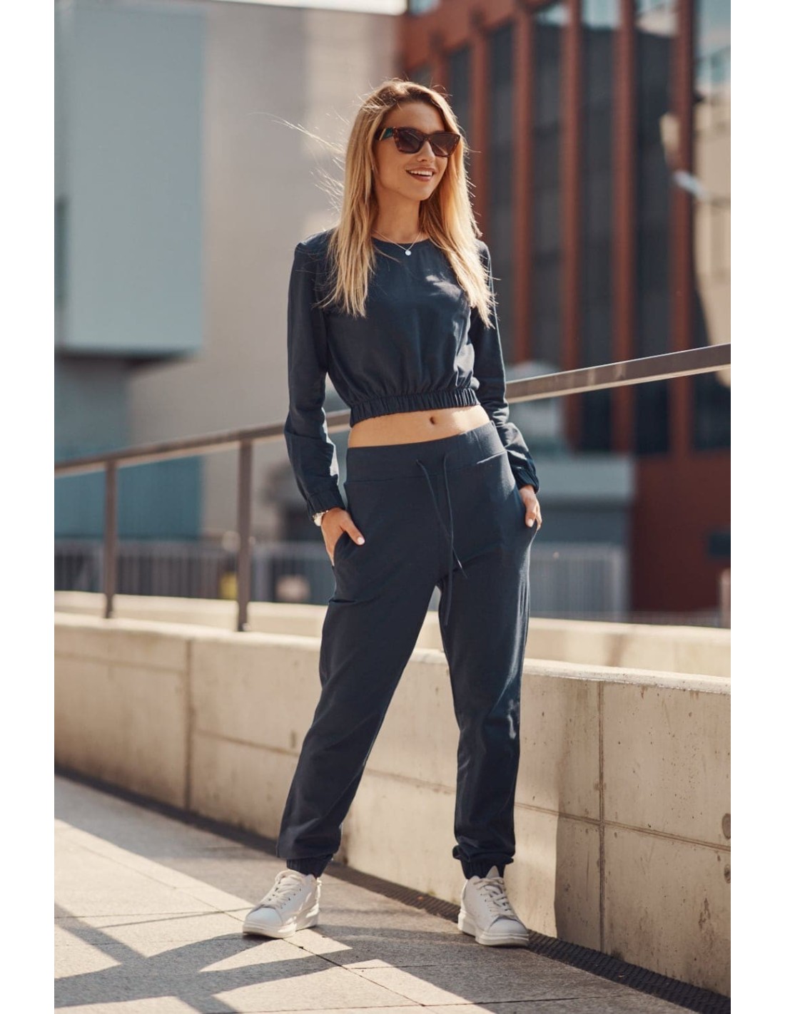 Smooth women\'s tracksuit in navy blue FI529 - Online store - Boutique